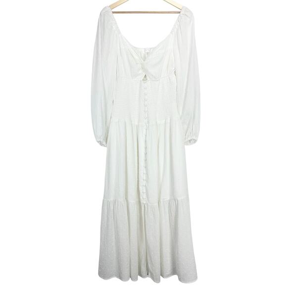 ASTR The Label Long Sleeve Twist Bust Smocked Bodice Dress in White, Size L - Picture 4 of 8